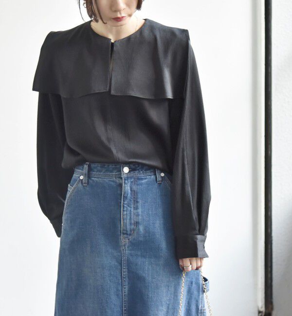 quaranciel「quaranciel:〈洗濯機可能〉ケープデザイン スキッパー ブラウス」|シャツ・ブラウス|