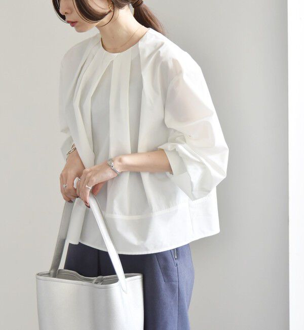 quaranciel「quaranciel:〈洗濯機可能〉REPREVE タック フレア シャツ ブラウス」|シャツ・ブラウス|ホワイト