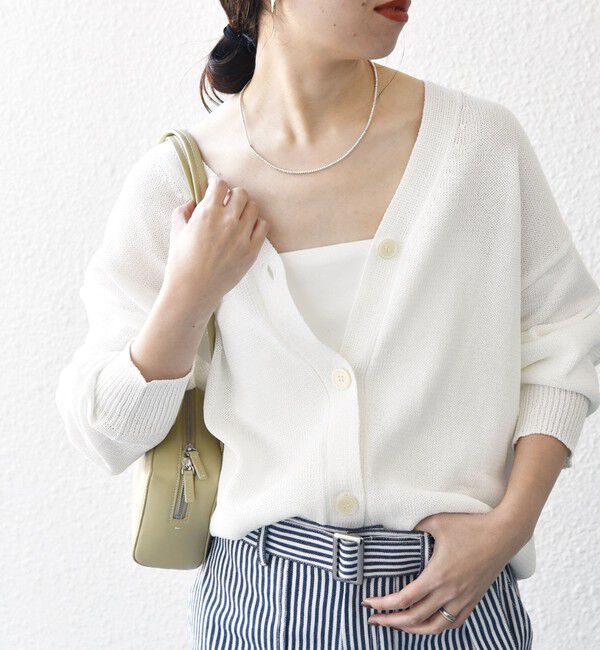 SHIPS any「SHIPS any:〈手洗い可能〉バルキー シアー Vネック ニット カーディガン」|カーディガン|ホワイト