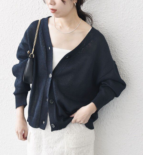SHIPS any「SHIPS any:〈手洗い可能〉バルキー シアー Vネック ニット カーディガン」|カーディガン|ネイビー