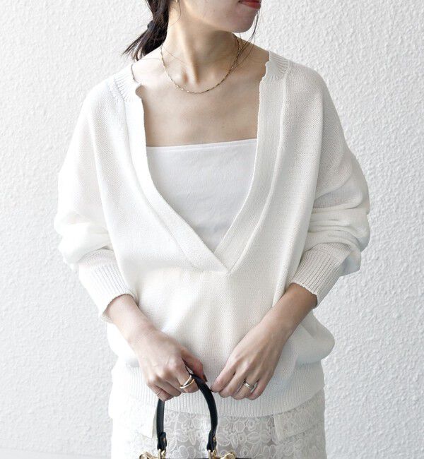 SHIPS any「SHIPS any:〈手洗い可能〉バルキー シアー Vネック ニット プルオーバー」|ニット・セーター|