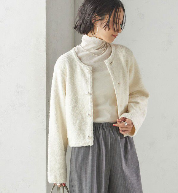 SHIPS for women「〈手洗い可能〉ミックス ツイード ショート ジャケット」|カーディガン|オフホワイト