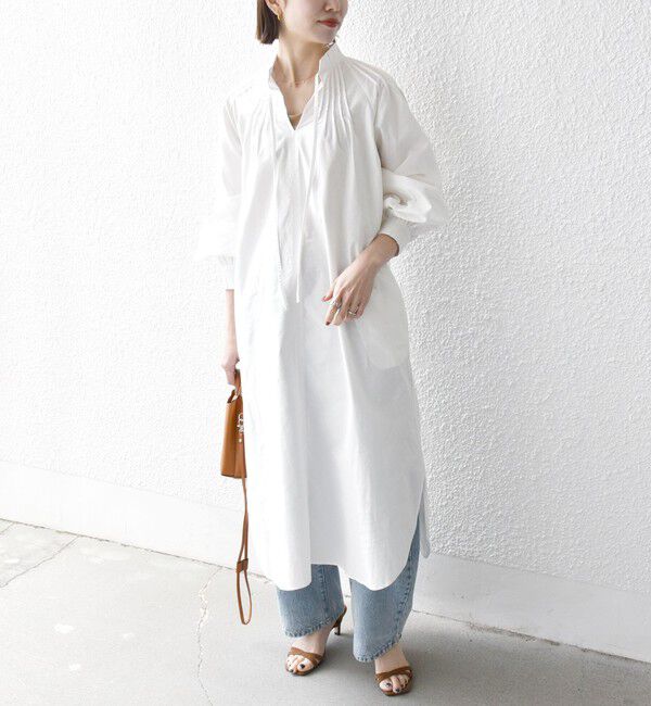 SHIPS any「SHIPS any:〈洗濯機可能〉オックス ピンタック スタンドカラー シャツ ワンピース」|ワンピース|