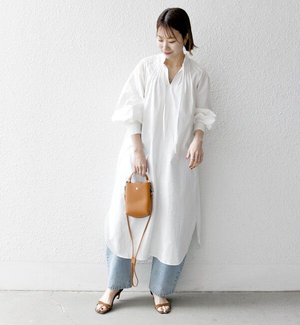 SHIPS any「SHIPS any:〈洗濯機可能〉オックス ピンタック スタンドカラー シャツ ワンピース」|ワンピース|