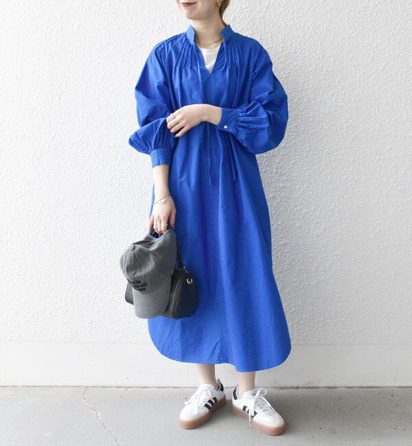 SHIPS any「SHIPS any:〈洗濯機可能〉オックス ピンタック スタンドカラー シャツ ワンピース」|ワンピース|ブルー