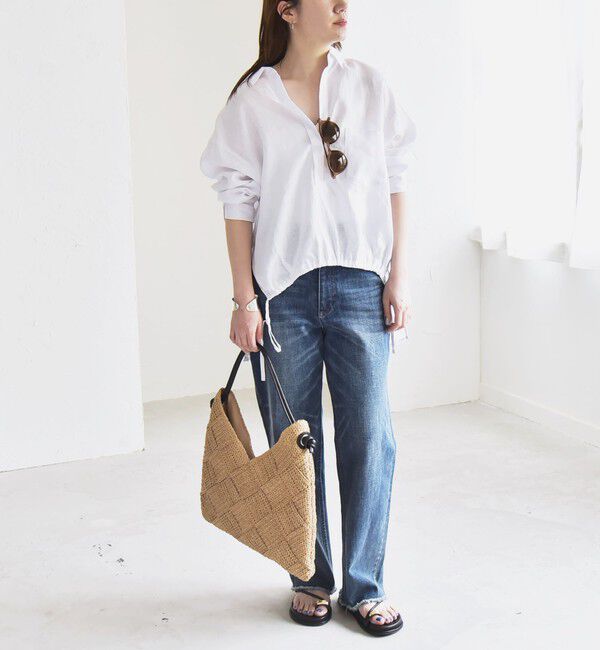 quaranciel「quaranciel:〈洗濯機可能〉リネン ミックス フロントギャザー スキッパー シャツ」|シャツ・ブラウス|