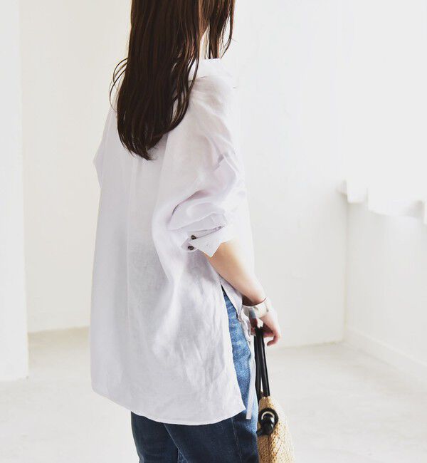 quaranciel「quaranciel:〈洗濯機可能〉リネン ミックス フロントギャザー スキッパー シャツ」|シャツ・ブラウス|