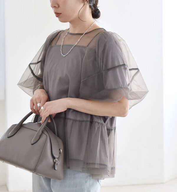 quaranciel「quaranciel:〈手洗い可能〉チュール パフスリーブ ドッキング プルオーバー」|Tシャツ・カットソー|