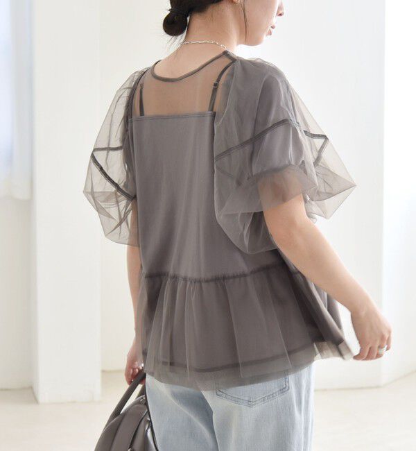 quaranciel「quaranciel:〈手洗い可能〉チュール パフスリーブ ドッキング プルオーバー」|Tシャツ・カットソー|