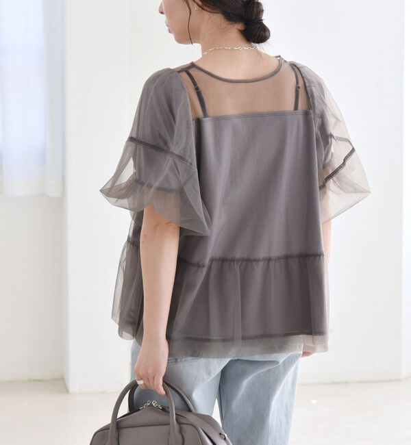 quaranciel「quaranciel:〈手洗い可能〉チュール パフスリーブ ドッキング プルオーバー」|Tシャツ・カットソー|