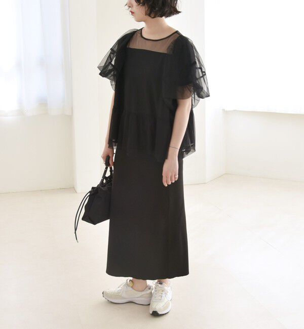 quaranciel「quaranciel:〈手洗い可能〉チュール パフスリーブ ドッキング プルオーバー」|Tシャツ・カットソー|