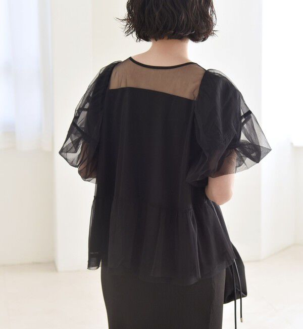 quaranciel「quaranciel:〈手洗い可能〉チュール パフスリーブ ドッキング プルオーバー」|Tシャツ・カットソー|