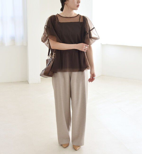 quaranciel「quaranciel:〈手洗い可能〉チュール パフスリーブ ドッキング プルオーバー」|Tシャツ・カットソー|