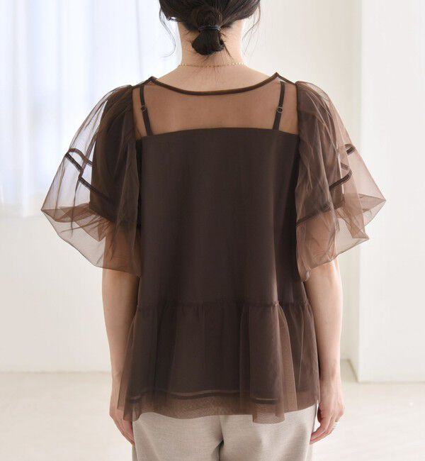 quaranciel「quaranciel:〈手洗い可能〉チュール パフスリーブ ドッキング プルオーバー」|Tシャツ・カットソー|