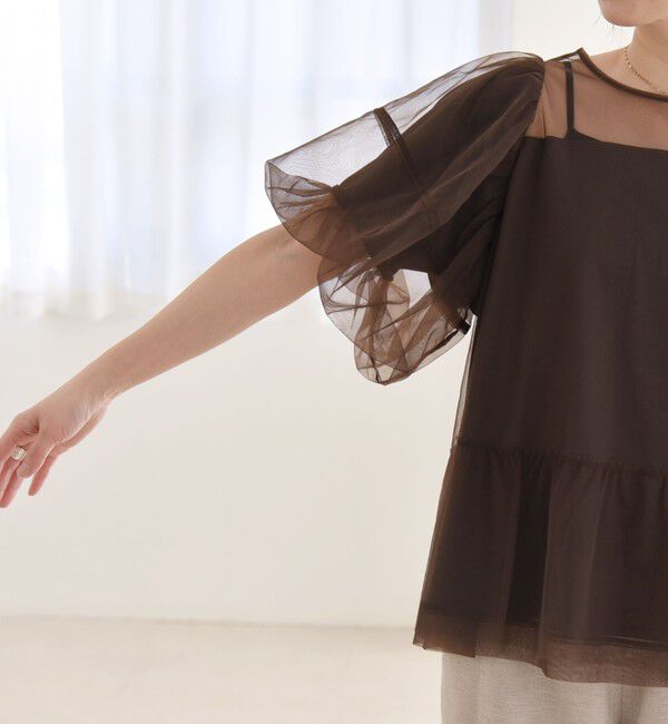 quaranciel「quaranciel:〈手洗い可能〉チュール パフスリーブ ドッキング プルオーバー」|Tシャツ・カットソー|