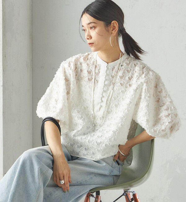 SHIPS for women「〈手洗い可能〉幾何柄 カット ジャカード ブラウス」|シャツ・ブラウス|