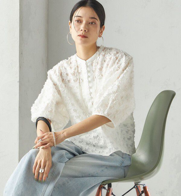 SHIPS for women「〈手洗い可能〉幾何柄 カット ジャカード ブラウス」|シャツ・ブラウス|