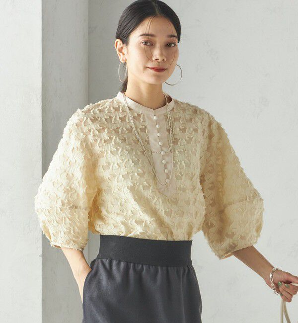 SHIPS for women「〈手洗い可能〉幾何柄 カット ジャカード ブラウス」|シャツ・ブラウス|