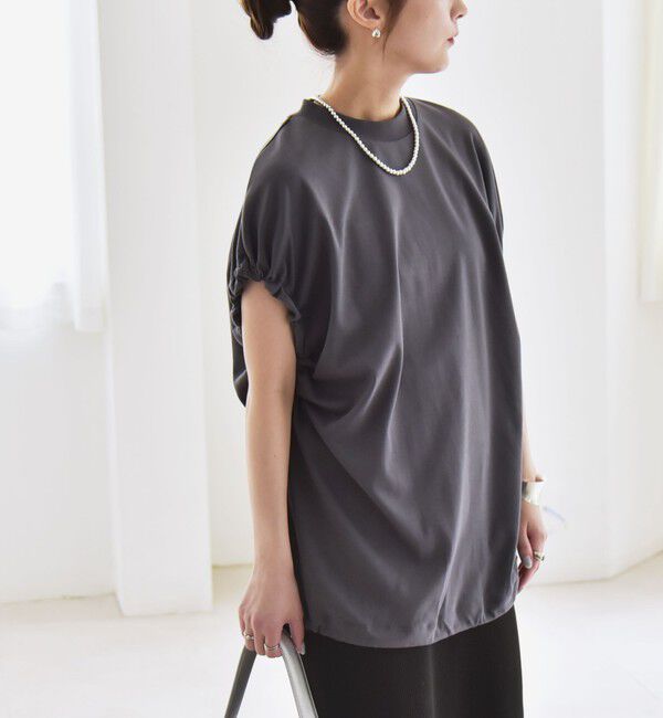 quaranciel「quaranciel:〈接触冷感/汗染み防止加工/洗濯機可能〉ドロスト ギャザー チュニック TEE」|Tシャツ・カットソー|