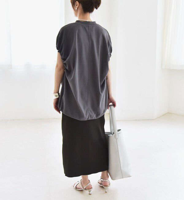 quaranciel「quaranciel:〈接触冷感/汗染み防止加工/洗濯機可能〉ドロスト ギャザー チュニック TEE」|Tシャツ・カットソー|