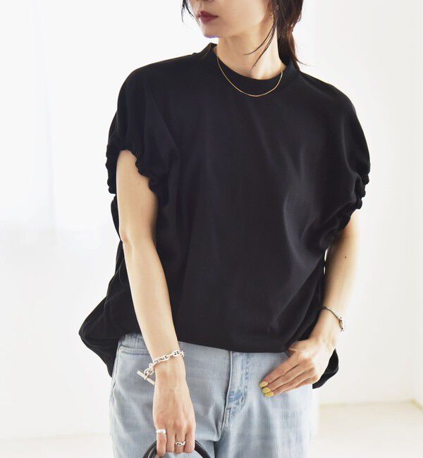 quaranciel「quaranciel:〈接触冷感/汗染み防止加工/洗濯機可能〉ドロスト ギャザー チュニック TEE」|Tシャツ・カットソー|