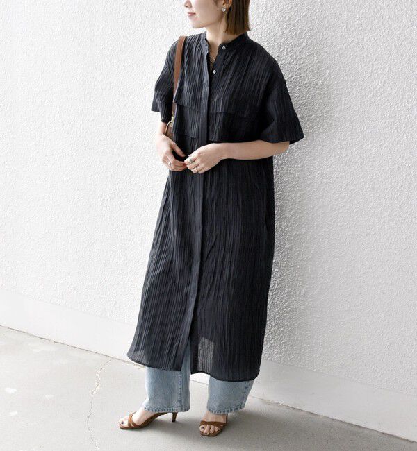 SHIPS any「SHIPS any:〈洗濯機可能〉ピンタック ジャカード シャツ ワンピース」|ワンピース|チャコールグレー