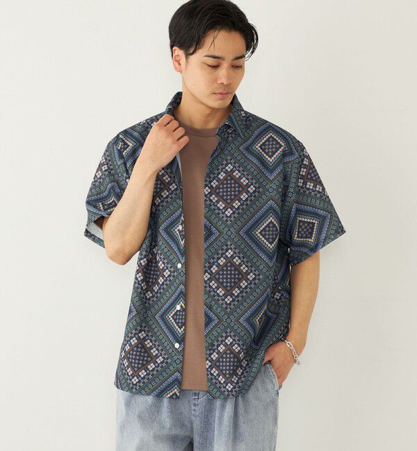 SHIPS Colors 「SHIPS Colors:〈洗濯機可能〉メッシュ 総柄 プリント シャツ」|シャツ・ブラウス|ネイビー