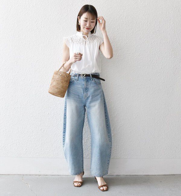 SHIPS any「SHIPS any:〈洗濯機可能〉ハンドスモッキング コットン フリル スタンドカラー ブラウス」|シャツ・ブラウス|