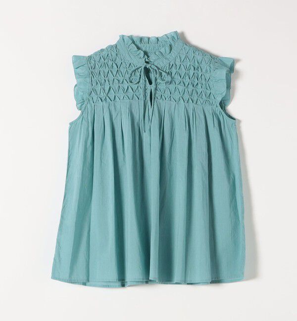 SHIPS any「SHIPS any:〈洗濯機可能〉ハンドスモッキング コットン フリル スタンドカラー ブラウス」|シャツ・ブラウス|