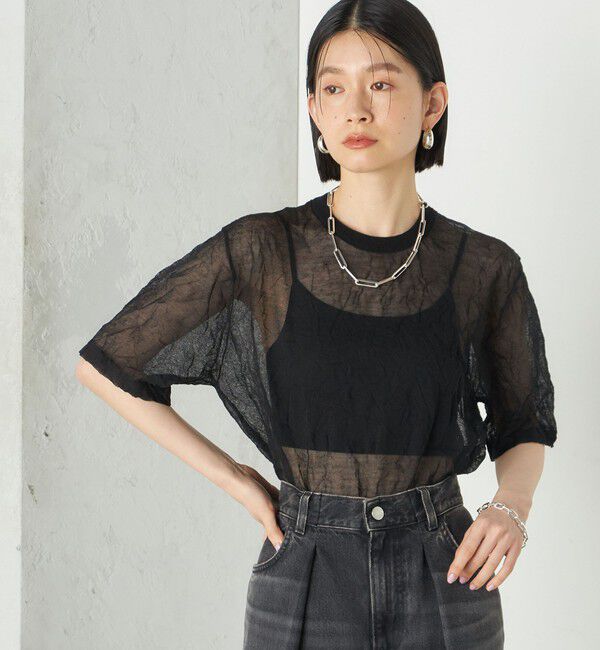 SHIPS for women「《予約》Wai＋:〈手洗い可能〉クリンクル シアー ショート スリーブ プルオーバー」|ニット・セーター|