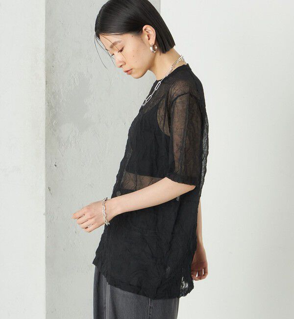 SHIPS for women「《予約》Wai＋:〈手洗い可能〉クリンクル シアー ショート スリーブ プルオーバー」|ニット・セーター|