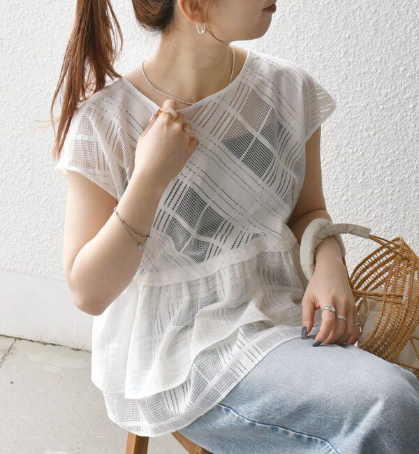 SHIPS any「SHIPS any:〈洗濯機可能〉シアー チェック ティアード ペプラム 2WAY ブラウス」|シャツ・ブラウス|