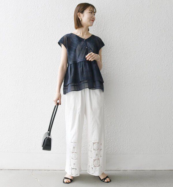 SHIPS any「SHIPS any:〈洗濯機可能〉シアー チェック ティアード ペプラム 2WAY ブラウス」|シャツ・ブラウス|