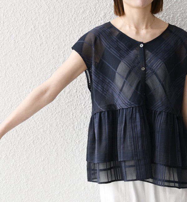 SHIPS any「SHIPS any:〈洗濯機可能〉シアー チェック ティアード ペプラム 2WAY ブラウス」|シャツ・ブラウス|