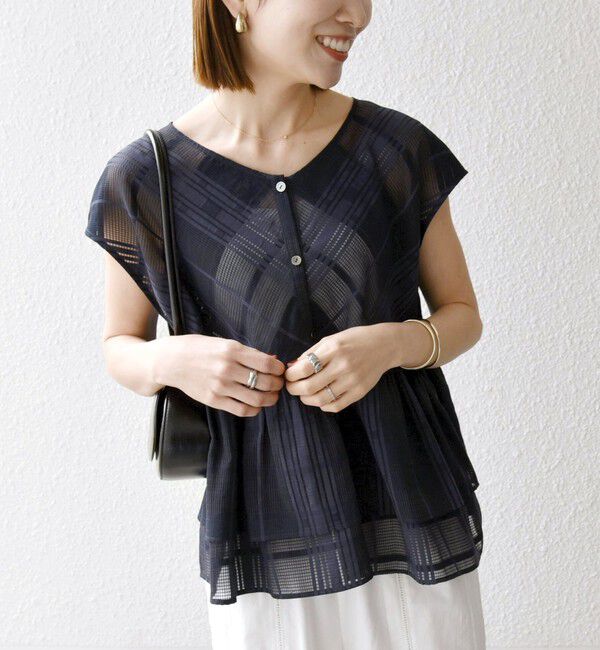 SHIPS any「SHIPS any:〈洗濯機可能〉シアー チェック ティアード ペプラム 2WAY ブラウス」|シャツ・ブラウス|