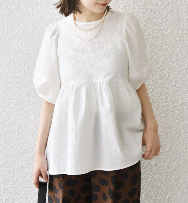 SHIPS Colors 「SHIPS Colors:〈接触冷感・洗濯機可能〉サッカー ランタンスリーブ ブラウス」|シャツ・ブラウス|