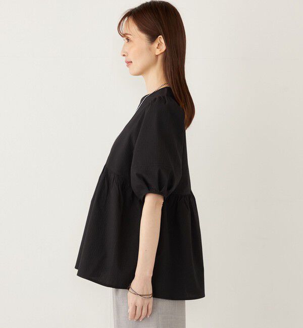 SHIPS Colors 「SHIPS Colors:〈接触冷感・洗濯機可能〉サッカー ランタンスリーブ ブラウス」|シャツ・ブラウス|