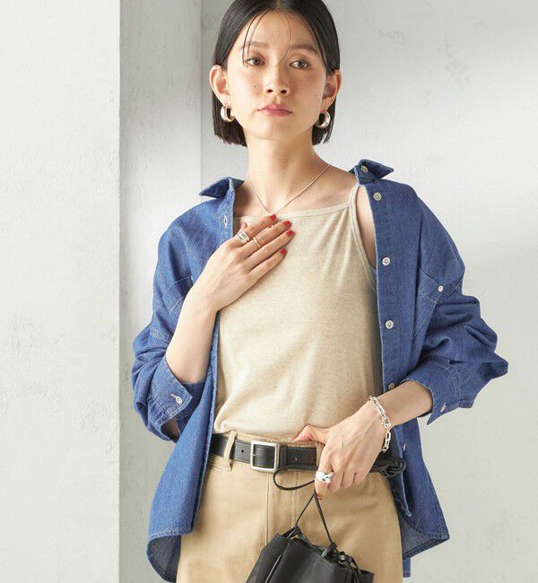 SHIPS for women「《予約》【SHIPS別注】GGG:〈手洗い可能〉スクエアネック リブ タンクトップ」|キャミソール|ベージュ