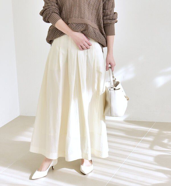 quaranciel「《予約》quaranciel:〈洗濯機可能〉ナイロン ステッチ タック フレア スカート」|スカート|ナチュラル