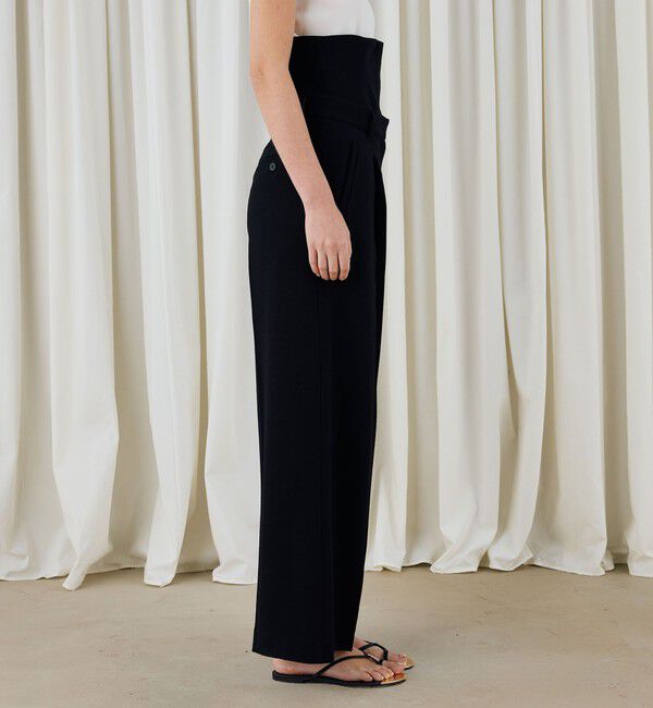 DES PRES「ウールジョーゼット コルセット付きタックワイドパンツ」|スラックス|