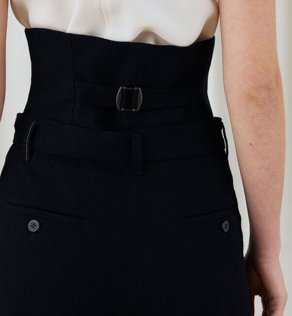 DES PRES「ウールジョーゼット コルセット付きタックワイドパンツ」|スラックス|