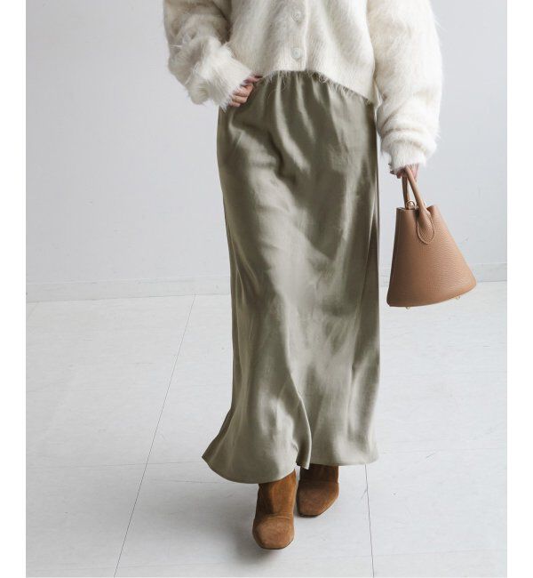 NOBLE「《追加》ナローAラインサテンスカート 2」|スカート|カーキ