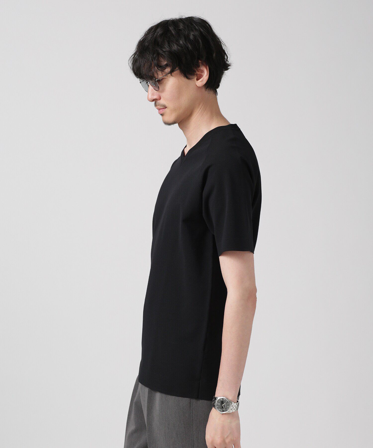 nano･universe「LB.03/SOLOTEXマルチファンクションVネックニット/半袖」|ニット・セーター|