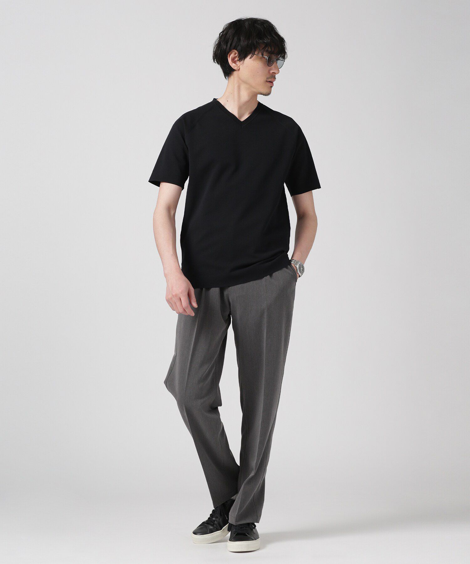 nano･universe「LB.03/SOLOTEXマルチファンクションVネックニット/半袖」|ニット・セーター|