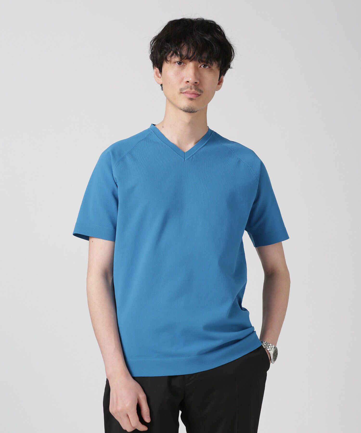 nano･universe「LB.03/SOLOTEXマルチファンクションVネックニット/半袖」|ニット・セーター|