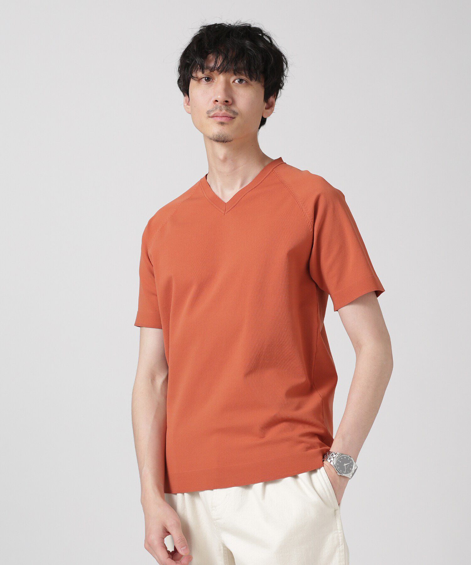 nano･universe「LB.03/SOLOTEXマルチファンクションVネックニット/半袖」|ニット・セーター|