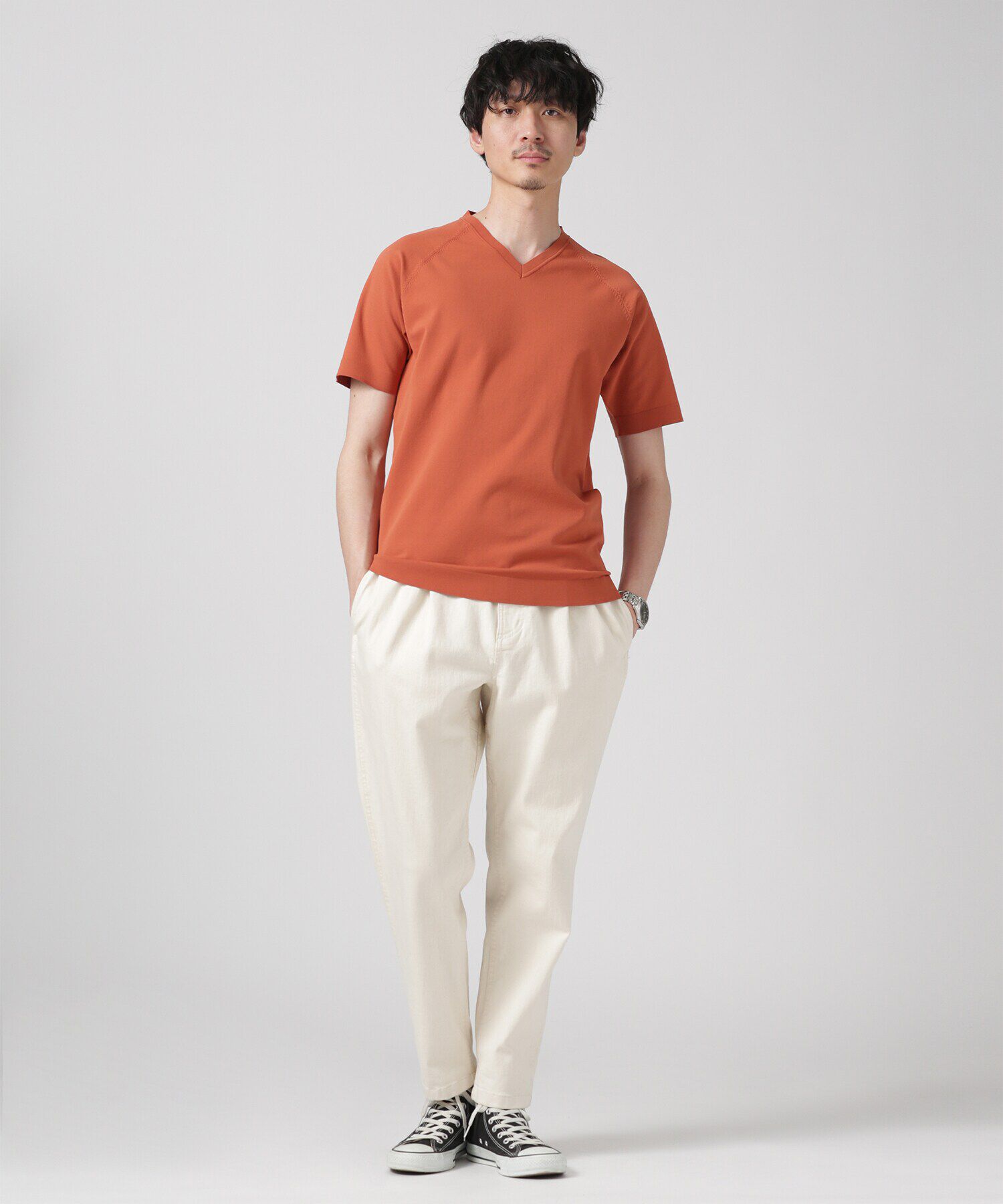 nano･universe「LB.03/SOLOTEXマルチファンクションVネックニット/半袖」|ニット・セーター|