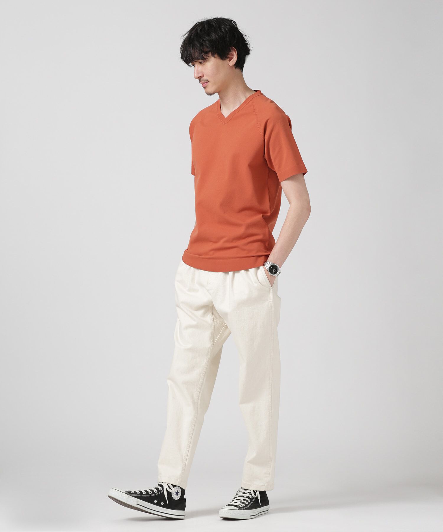 nano･universe「LB.03/SOLOTEXマルチファンクションVネックニット/半袖」|ニット・セーター|