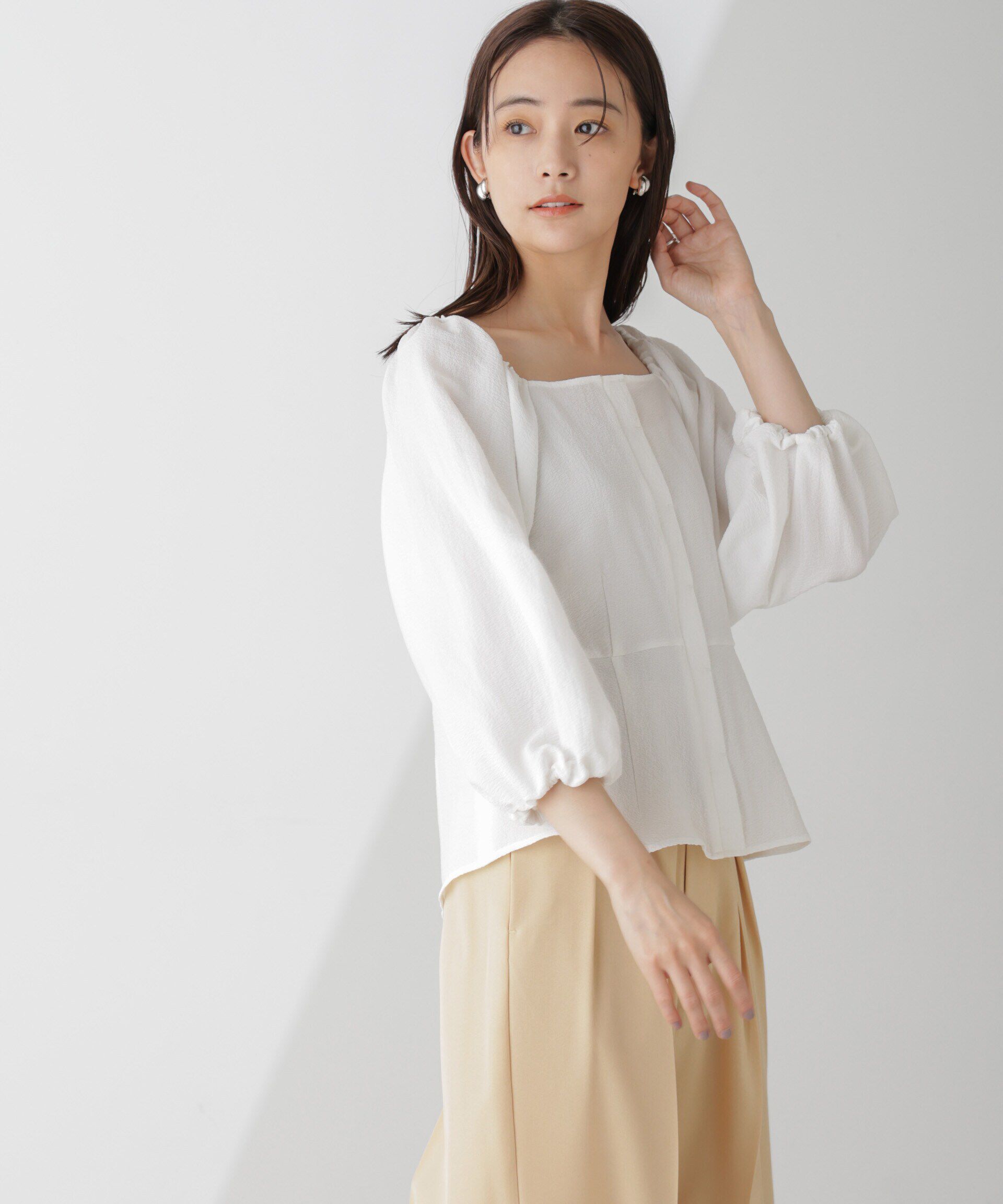 nano･universe「スクエアネックシアーサッカーブラウス」|シャツ・ブラウス|