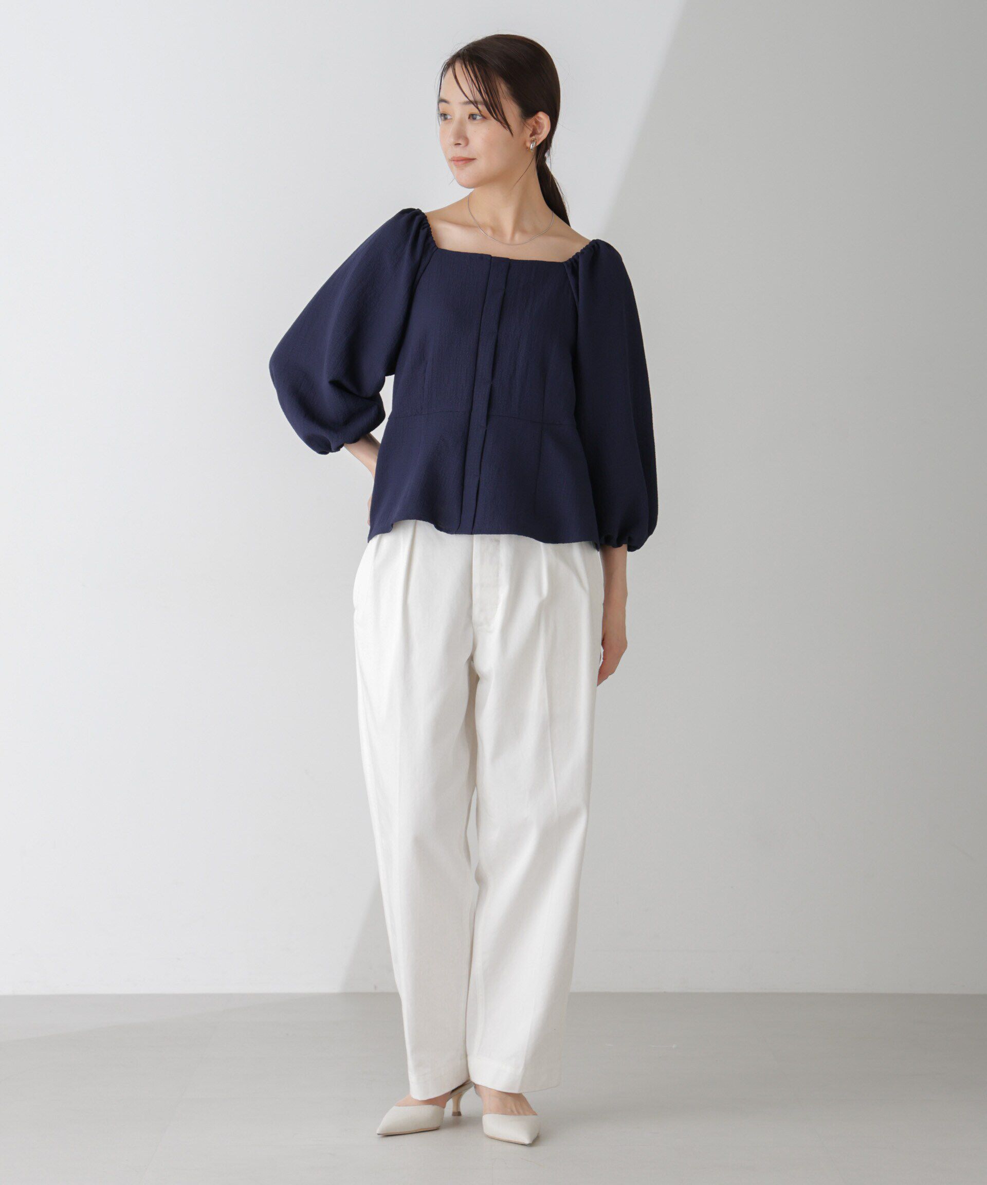 nano･universe「スクエアネックシアーサッカーブラウス」|シャツ・ブラウス|